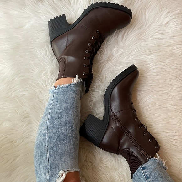 Espresso Lace Up Heeled Booties - Picture 8 of 16